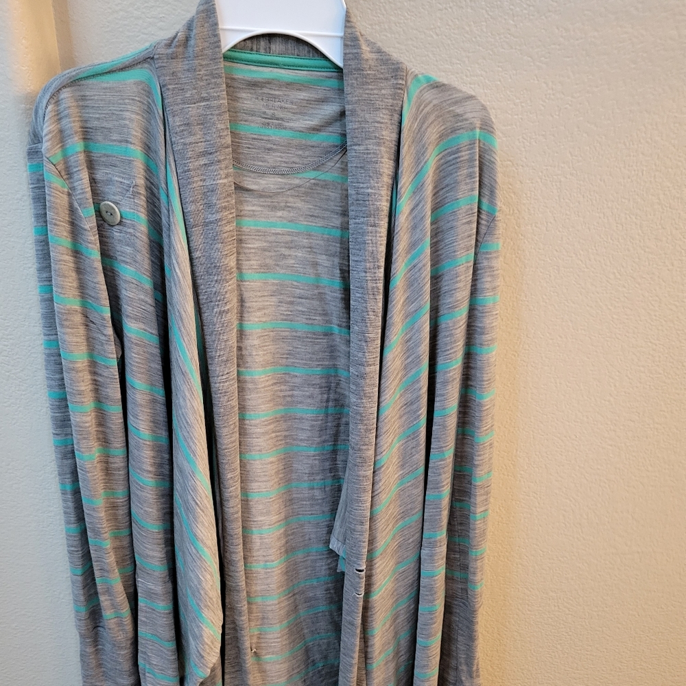 Icebreaker Womens Sweater Wrap Grey/aqua stripes